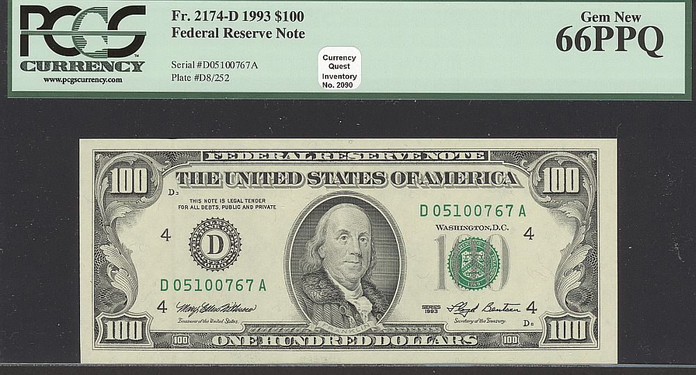 Fr.2174-D, 1993 $100 Cleveland FRN, Gem CU, PCGS66-PPQ